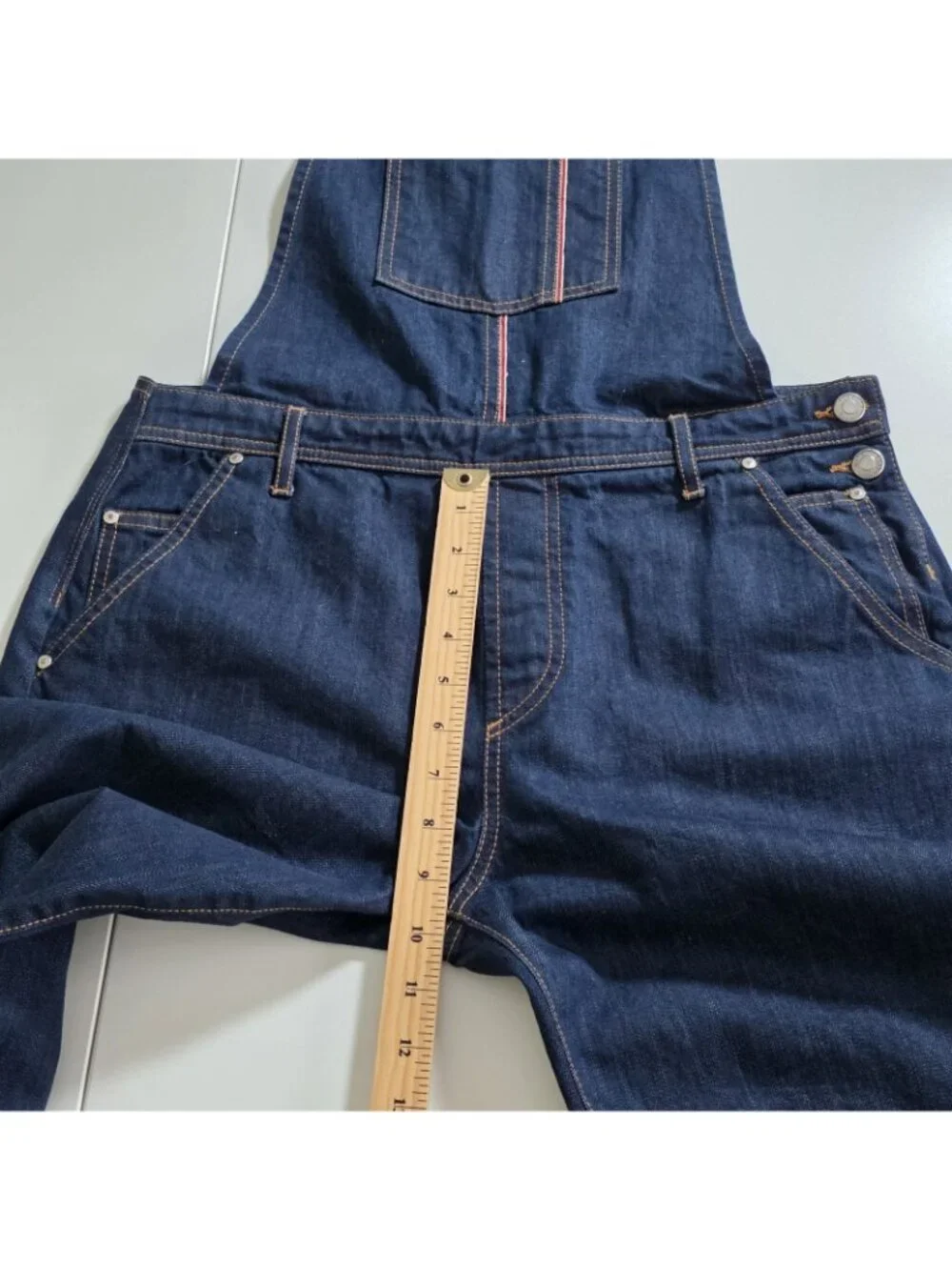 Topshop Moto Selvedge Denim Overalls Womens US 8 Navy Rigid Italy Preppy Grunge - Picture 9 of 16